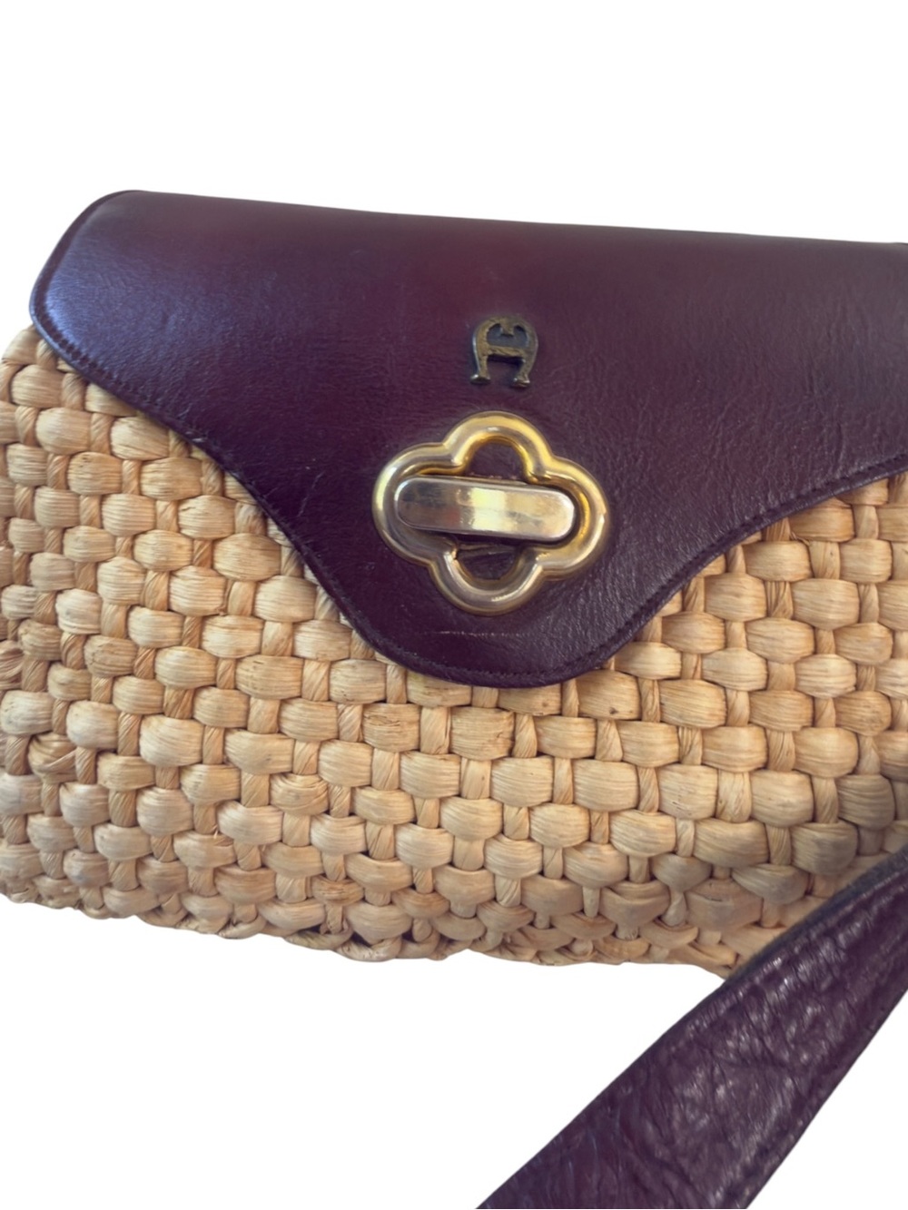 Etienne Aigner Vintage Woven Straw Crossbody Flap Bag Purse Oxblood Burgundy. - Picture 3 of 16
